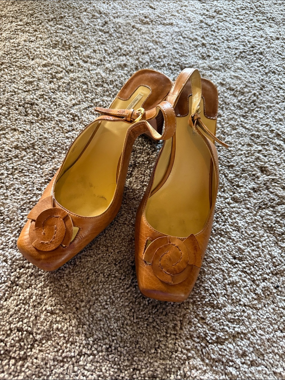 Max Studio Tan Leather Slingback Mules with Rosette